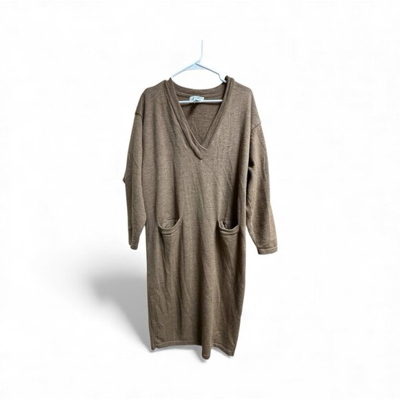 Lands’ End 100% Merino Wool Sweater Dress Brown Made in Italy Size L 14-16 - Picture 1 of 4